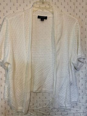Perceptions White Open-Front Short-Sleeve Knit Cardigan